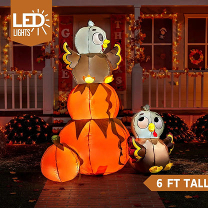 6 ft Thanksgiving Inflatable Pumpkin Turkey with LED Lights