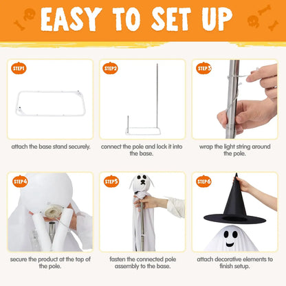 55 Inch Halloween Ghost and Ghost Dog Set with Warm LED Lights