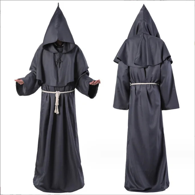Hooded Monk Friar Robe Costume with Rope Belt, Unisex Adult