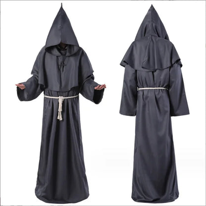 Hooded Monk Friar Robe Costume with Rope Belt, Unisex Adult