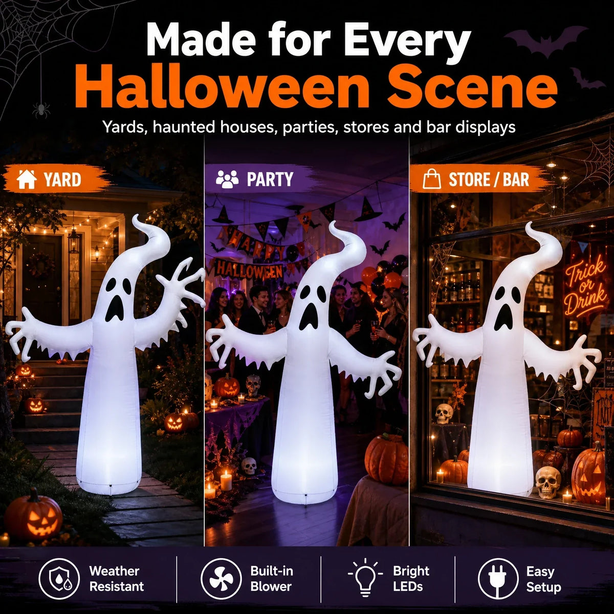 Large Inflatable Standing Ghost Halloween Yard Decoration, White