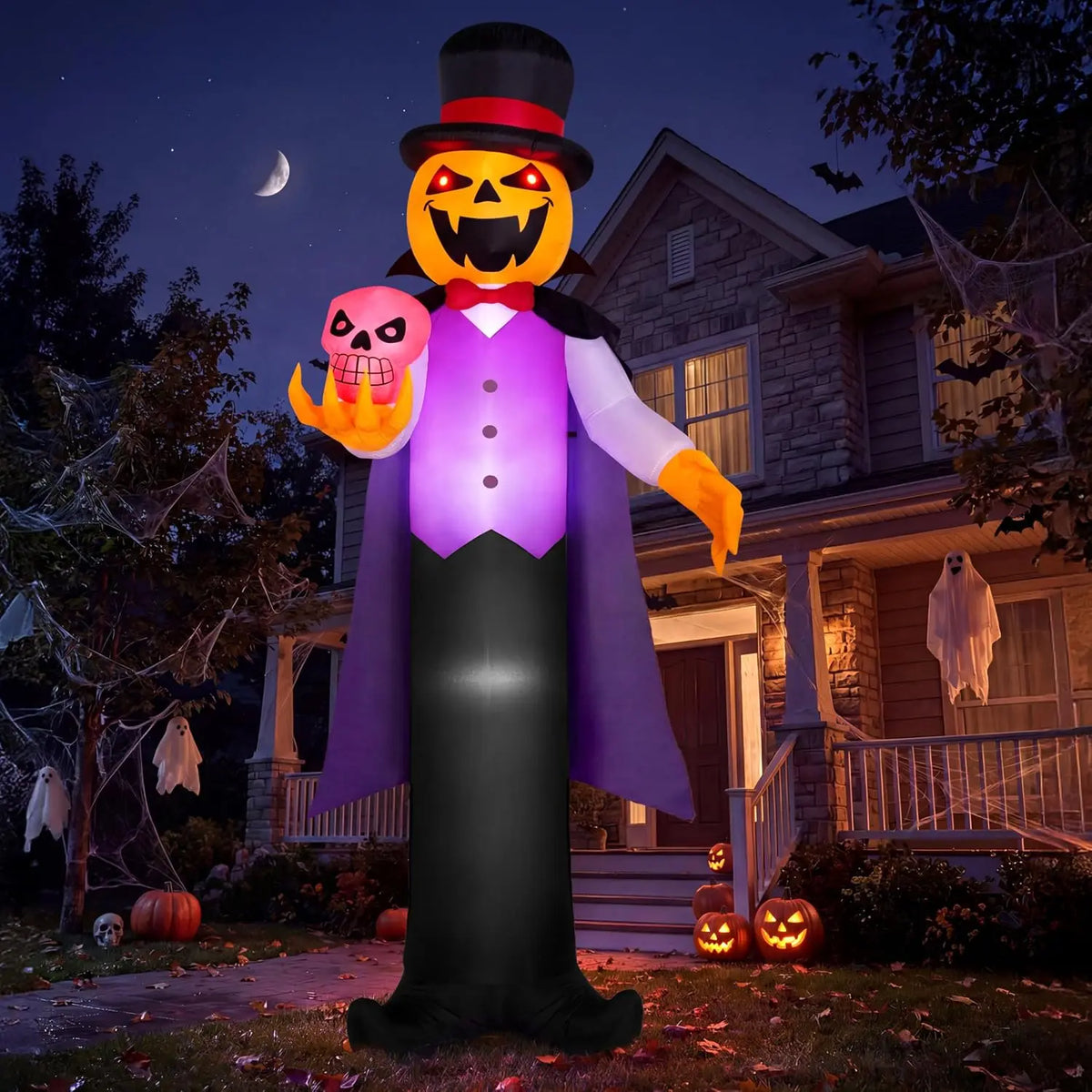 12 ft Halloween Inflatable Pumpkin Vampire with LED Glowing Eyes