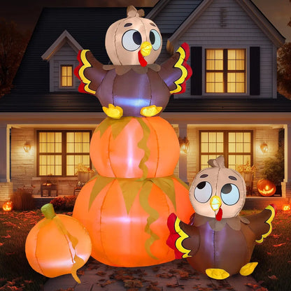 6 ft Thanksgiving Inflatable Pumpkin Turkey with LED Lights