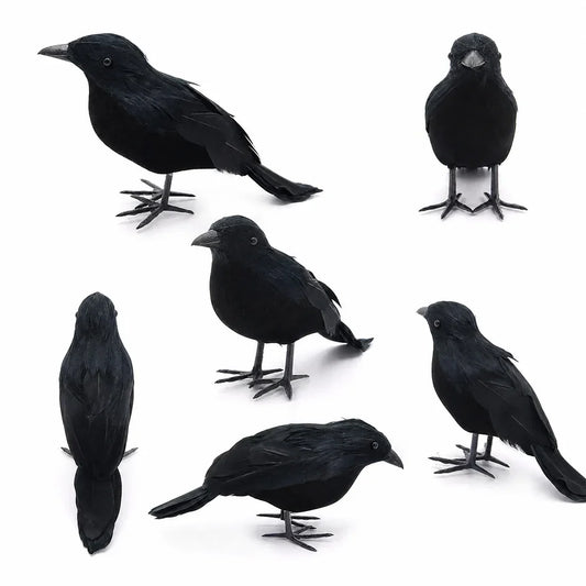 Realistic Black Crow Halloween Decoration with Real Feathers
