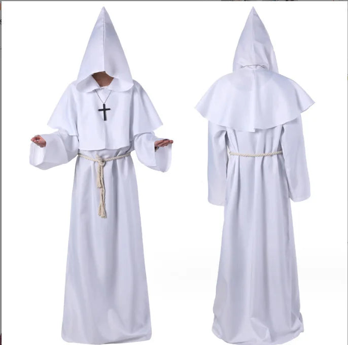 Hooded Monk Friar Robe Costume with Rope Belt, Unisex Adult