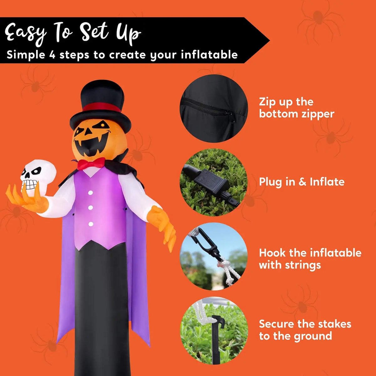12 ft Halloween Inflatable Pumpkin Vampire with LED Glowing Eyes