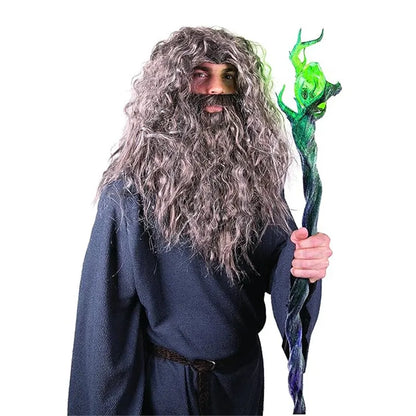 Brown Fluffy Small Roll Synthetic Wig Adult Wizard Cosplay Synthetic Wig with Beard Anime Party Festival Accessory