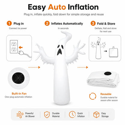 Large Inflatable Standing Ghost Halloween Yard Decoration, White
