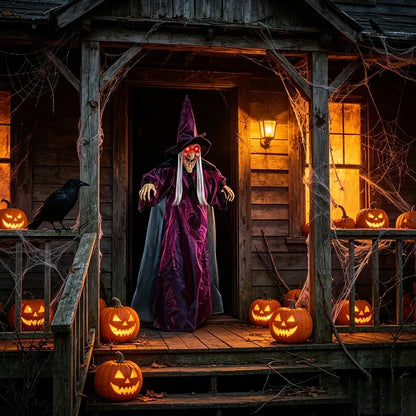 71 Inch Talking Witch Halloween Prop with Glowing Red Eyes