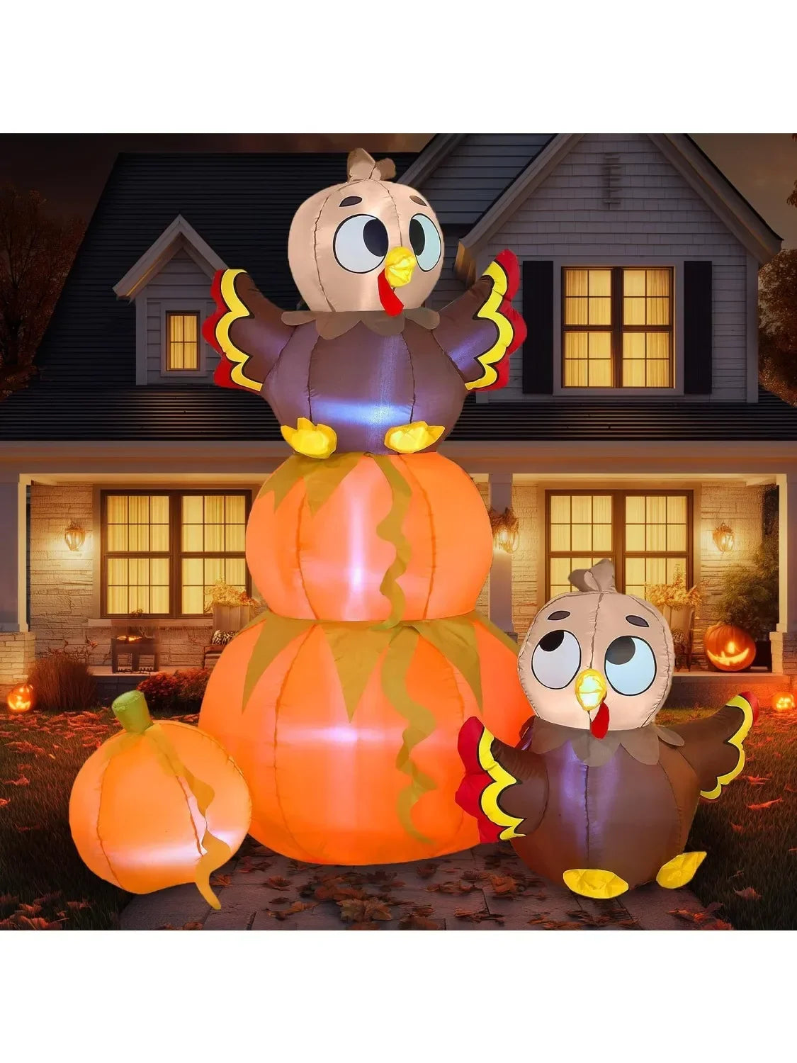 6 ft Thanksgiving Inflatable Pumpkin Turkey with LED Lights