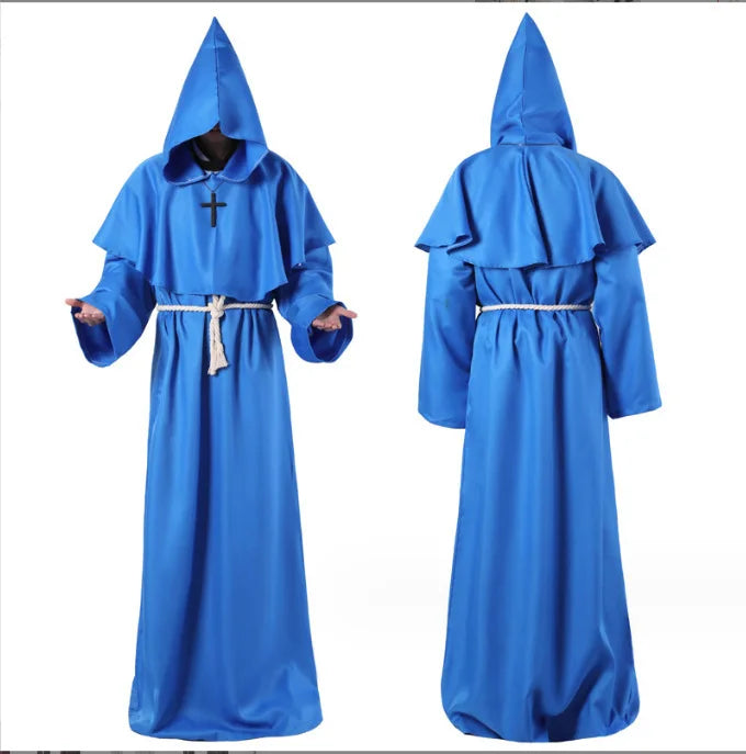 Hooded Monk Friar Robe Costume with Rope Belt, Unisex Adult