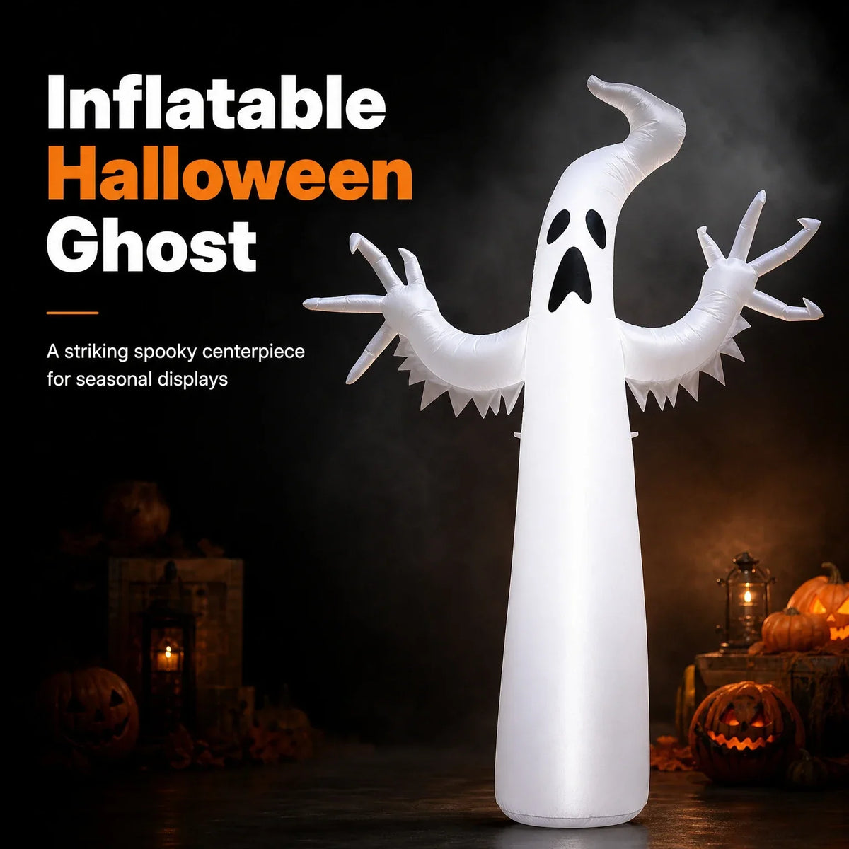 Large Inflatable Standing Ghost Halloween Yard Decoration, White