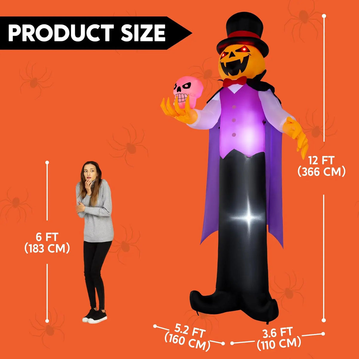 12 ft Halloween Inflatable Pumpkin Vampire with LED Glowing Eyes