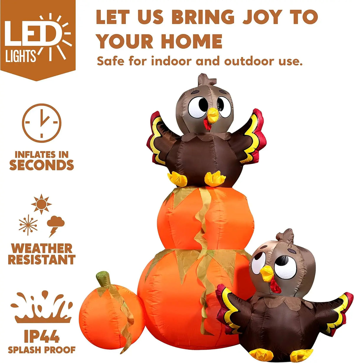 6 ft Thanksgiving Inflatable Pumpkin Turkey with LED Lights