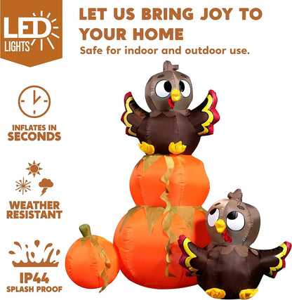 6 ft Thanksgiving Inflatable Pumpkin Turkey with LED Lights
