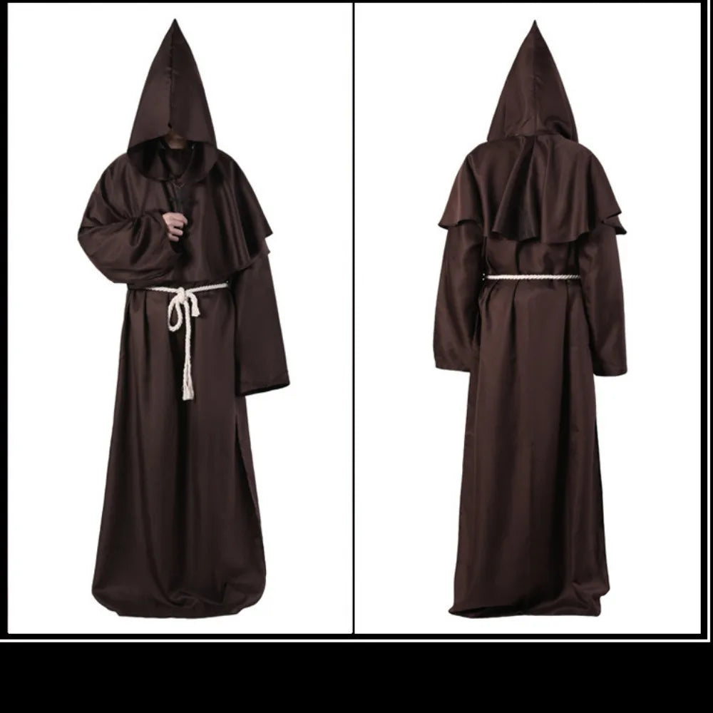 Hooded Monk Friar Robe Costume with Rope Belt, Unisex Adult