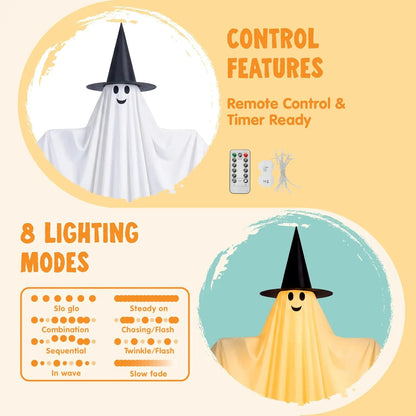 55 Inch Halloween Ghost and Ghost Dog Set with Warm LED Lights