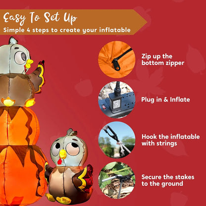 6 ft Thanksgiving Inflatable Pumpkin Turkey with LED Lights