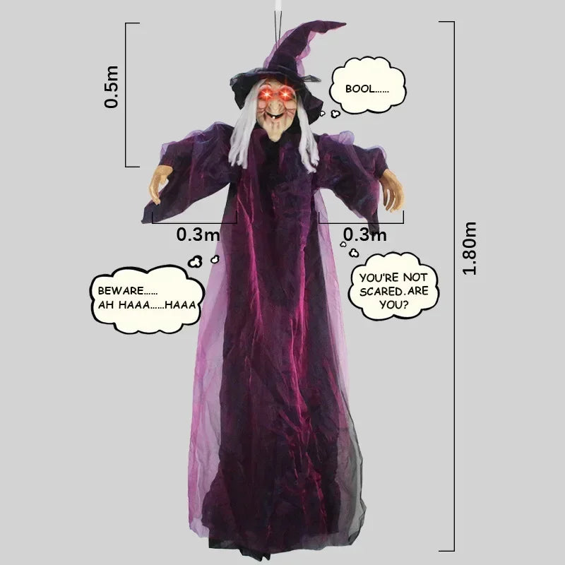 71 Inch Talking Witch Halloween Prop with Glowing Red Eyes