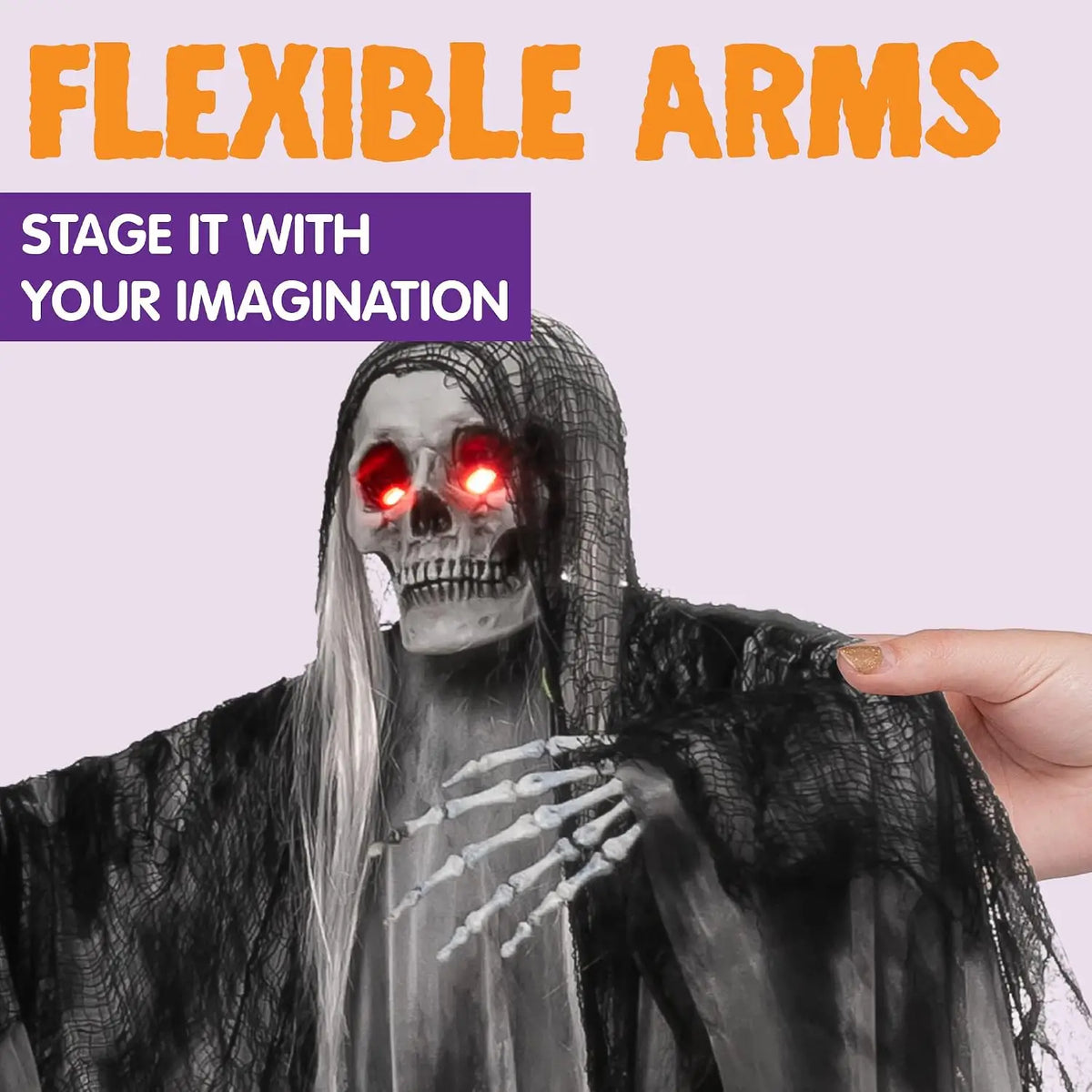 59 Inch Animated Hanging Grim Reaper Halloween Prop with Red Eyes