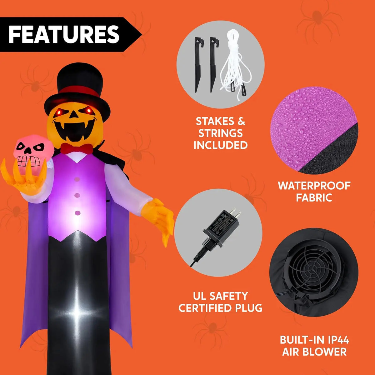 12 ft Halloween Inflatable Pumpkin Vampire with LED Glowing Eyes