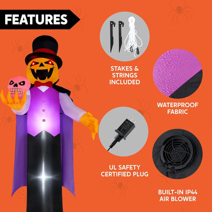 12 ft Halloween Inflatable Pumpkin Vampire with LED Glowing Eyes