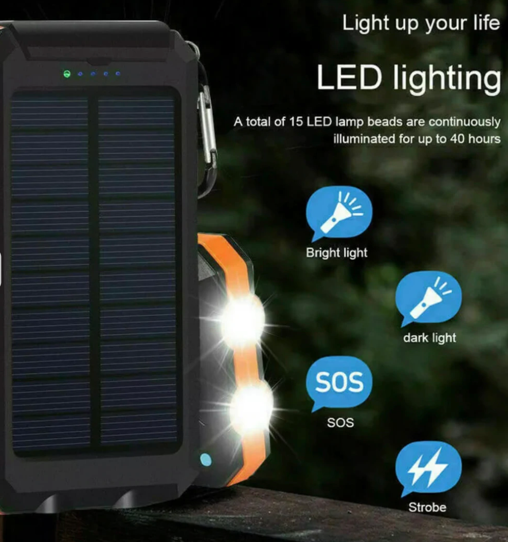 Annie’s Fashion Solar Power Bank – 500000mAh Portable Waterproof Outdoor Charger with Dual USB & LED Light