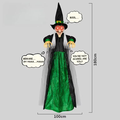 71 Inch Talking Witch Halloween Prop with Glowing Red Eyes