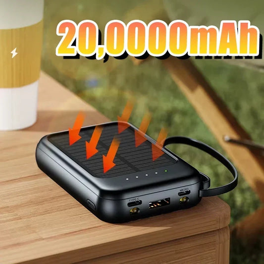 200000mAh Solar Power Bank with Integrated Cables