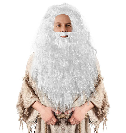 Brown Fluffy Small Roll Synthetic Wig Adult Wizard Cosplay Synthetic Wig with Beard Anime Party Festival Accessory