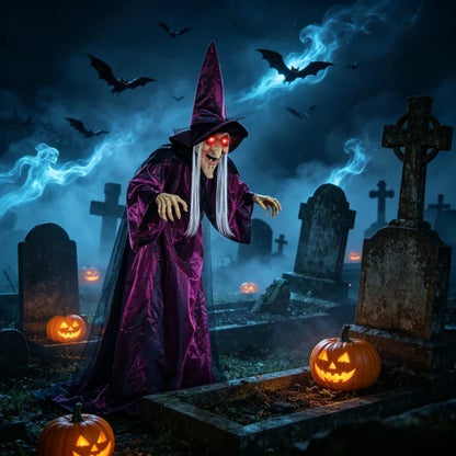71 Inch Talking Witch Halloween Prop with Glowing Red Eyes