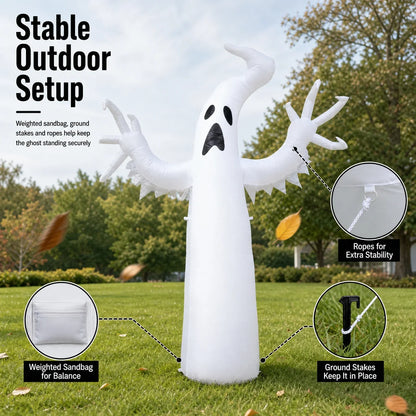 Large Inflatable Standing Ghost Halloween Yard Decoration, White