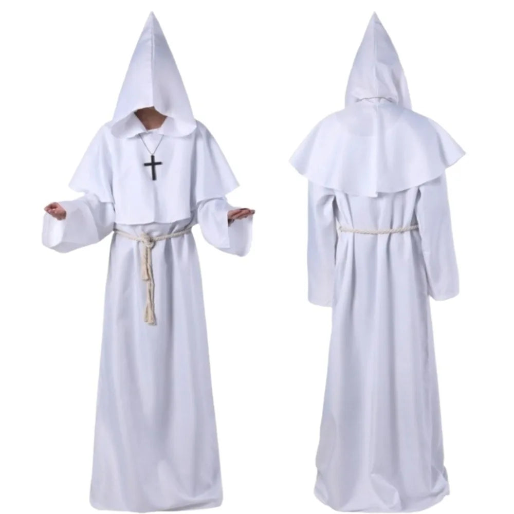 Medieval Monk Robe Costume with Hood and Waist Rope, Unisex Adult