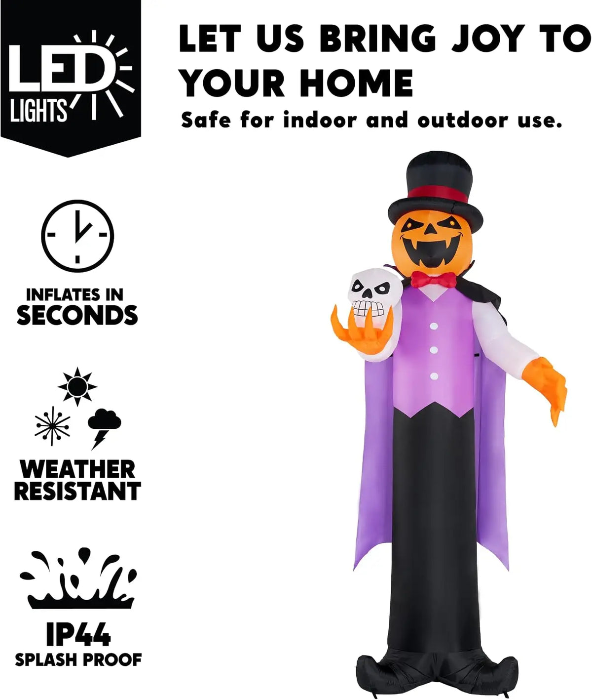 12 ft Halloween Inflatable Pumpkin Vampire with LED Glowing Eyes
