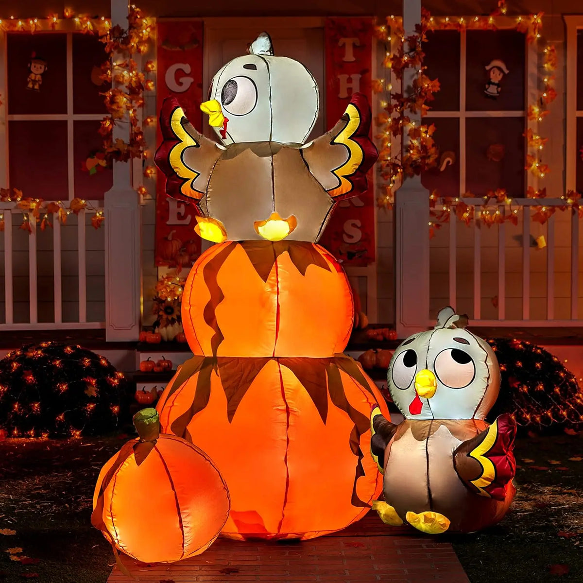 6 ft Thanksgiving Inflatable Pumpkin Turkey with LED Lights