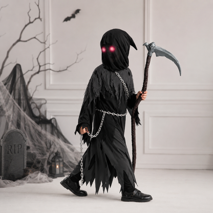 Annies-fashion – Spooky Costume Collection | Grim Reaper Hooded Robe Set with Glowing Eyes | Perfect for Halloween Fun