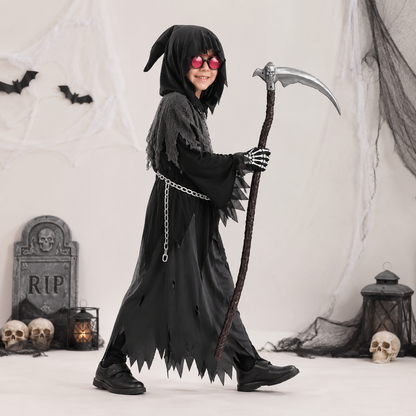 Annies-fashion – Spooky Costume Collection | Grim Reaper Hooded Robe Set with Glowing Eyes | Perfect for Halloween Fun
