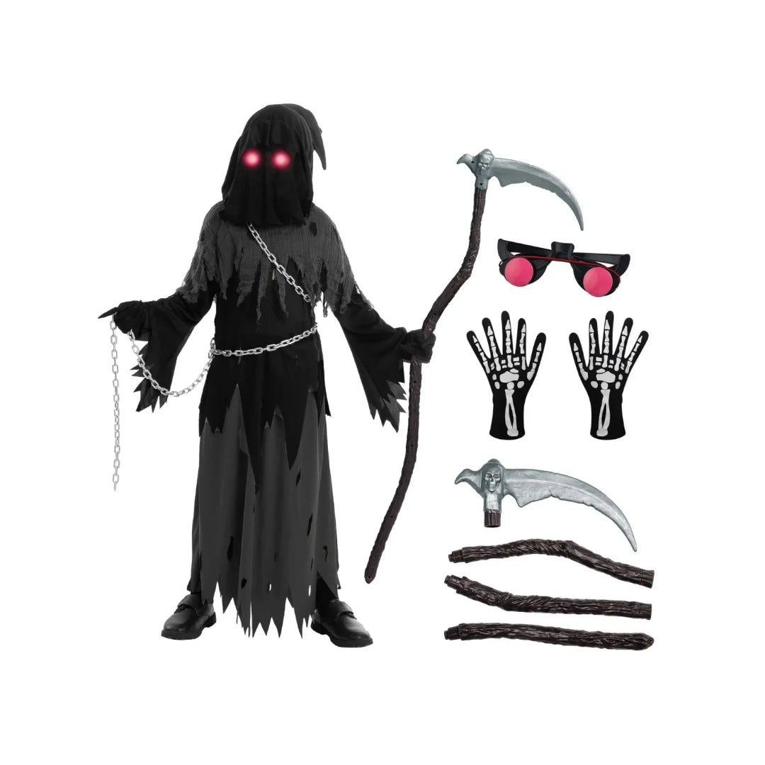 Annies-fashion – Spooky Costume Collection | Grim Reaper Hooded Robe Set with Glowing Eyes | Perfect for Halloween Fun