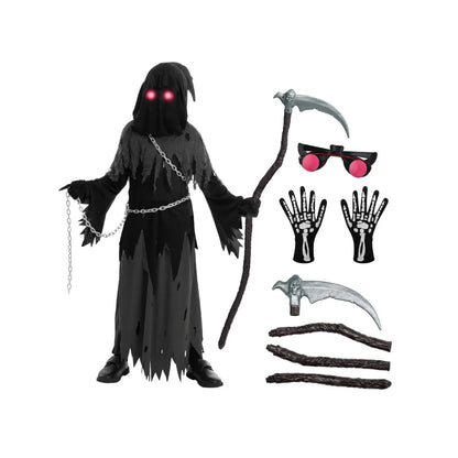 Annies-fashion – Spooky Costume Collection | Grim Reaper Hooded Robe Set with Glowing Eyes | Perfect for Halloween Fun