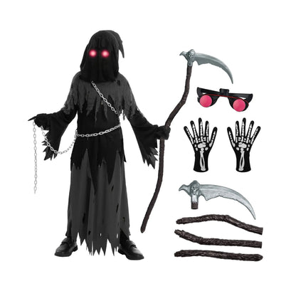 Annies-fashion – Spooky Costume Collection | Grim Reaper Hooded Robe Set with Glowing Eyes | Perfect for Halloween Fun
