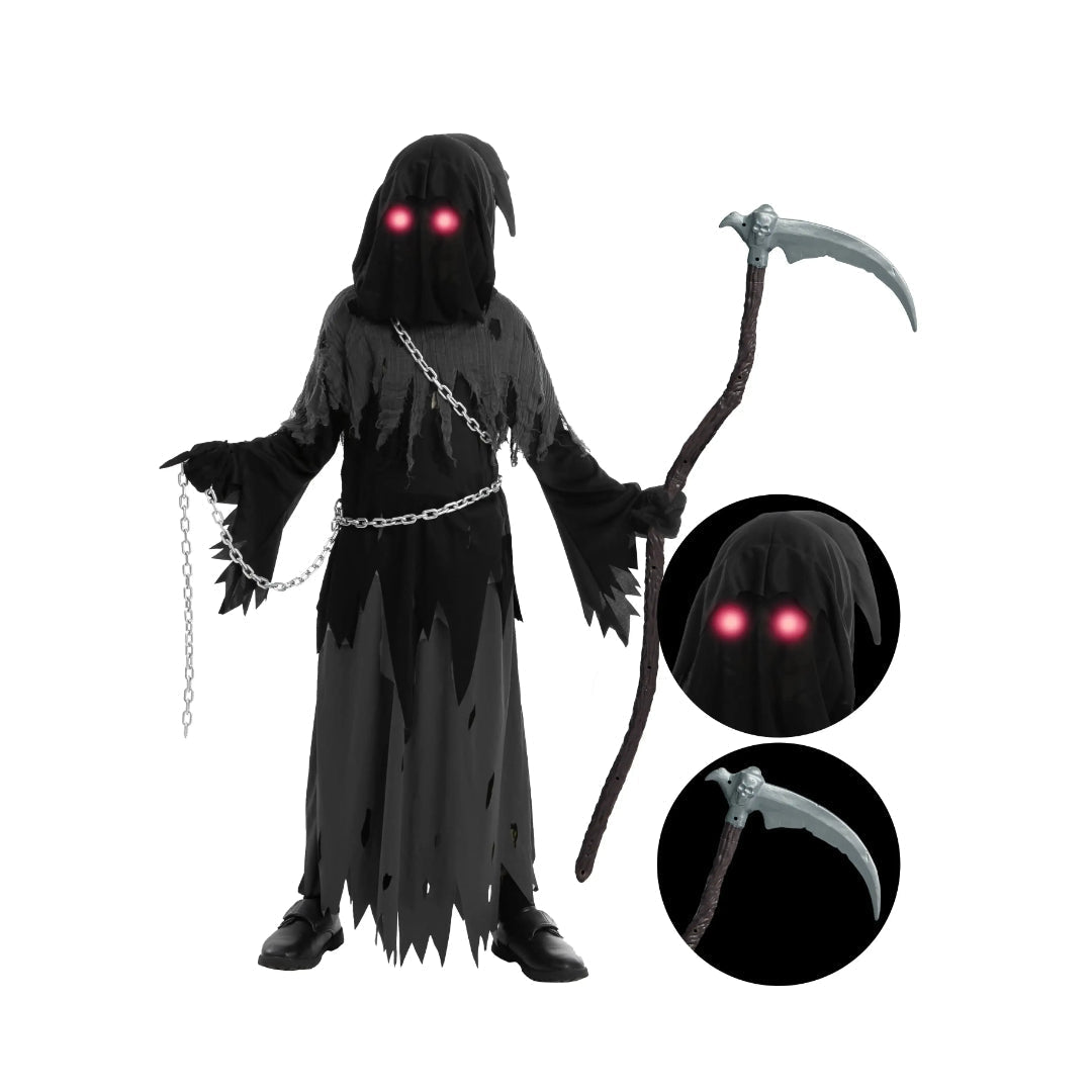 Annies-fashion – Spooky Costume Collection | Grim Reaper Hooded Robe Set with Glowing Eyes | Perfect for Halloween Fun