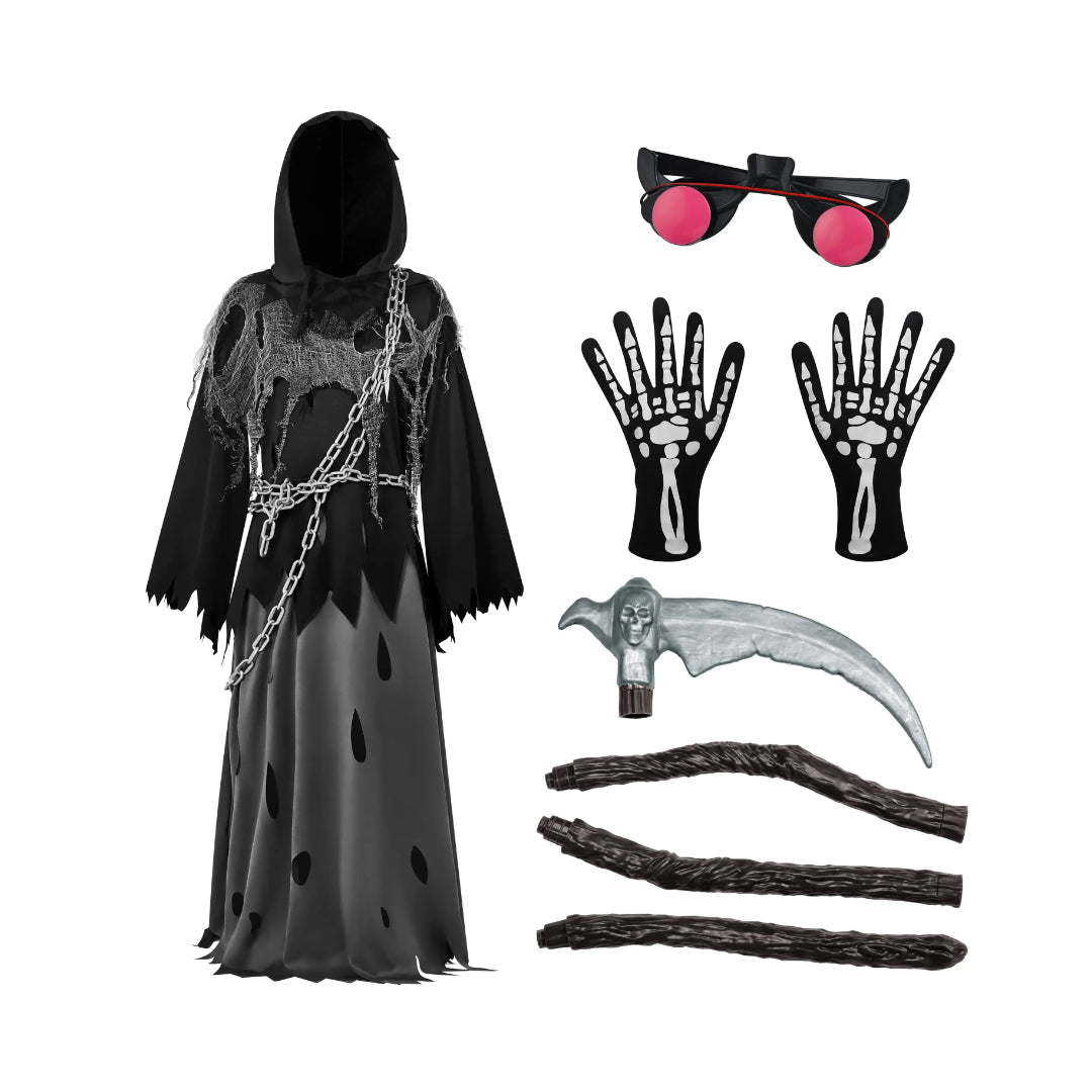 Annies-fashion – Spooky Costume Collection | Grim Reaper Hooded Robe Set with Glowing Eyes | Perfect for Halloween Fun