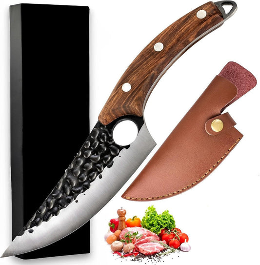 Japanese Style Kitchen Knife with Finger Hole and Cherry Wood Handle