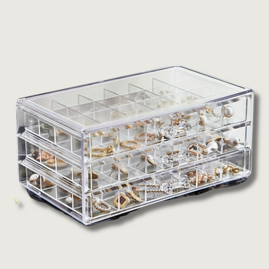 Clear Jewelry Storage Box | 3-Layer Organizer With 72 Compartments