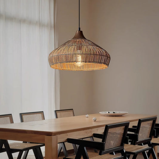 Woven Rattan Pendant Light | Natural Dome Shade Design