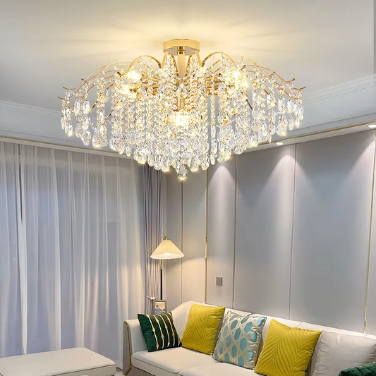 Crystal Ceiling Chandelier | Curved Branch Design with LED Lights