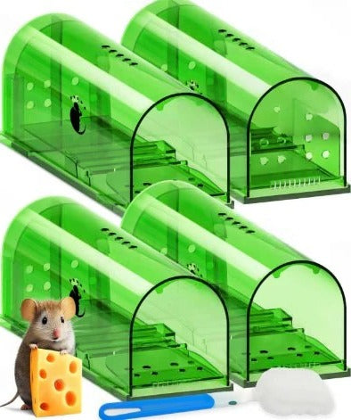 Live Catch and Release Mouse Trap with Clear Viewing Body and Rear Door, 4 Pack