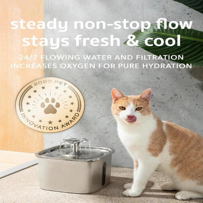 Annie’s Fashion Automatic Stainless Steel Pet Water Fountain – For Cats & Dogs, Filtered & Quiet