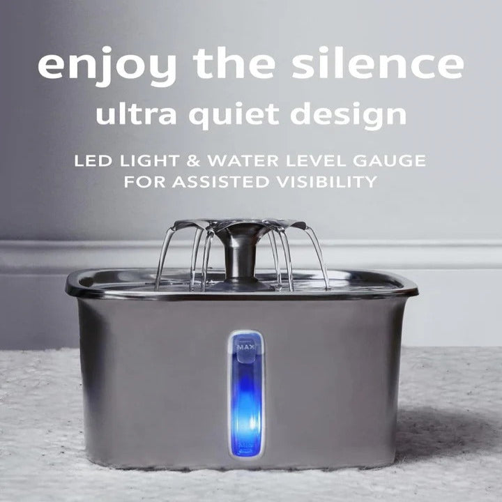 Annie’s Fashion Automatic Stainless Steel Pet Water Fountain – For Cats & Dogs, Filtered & Quiet