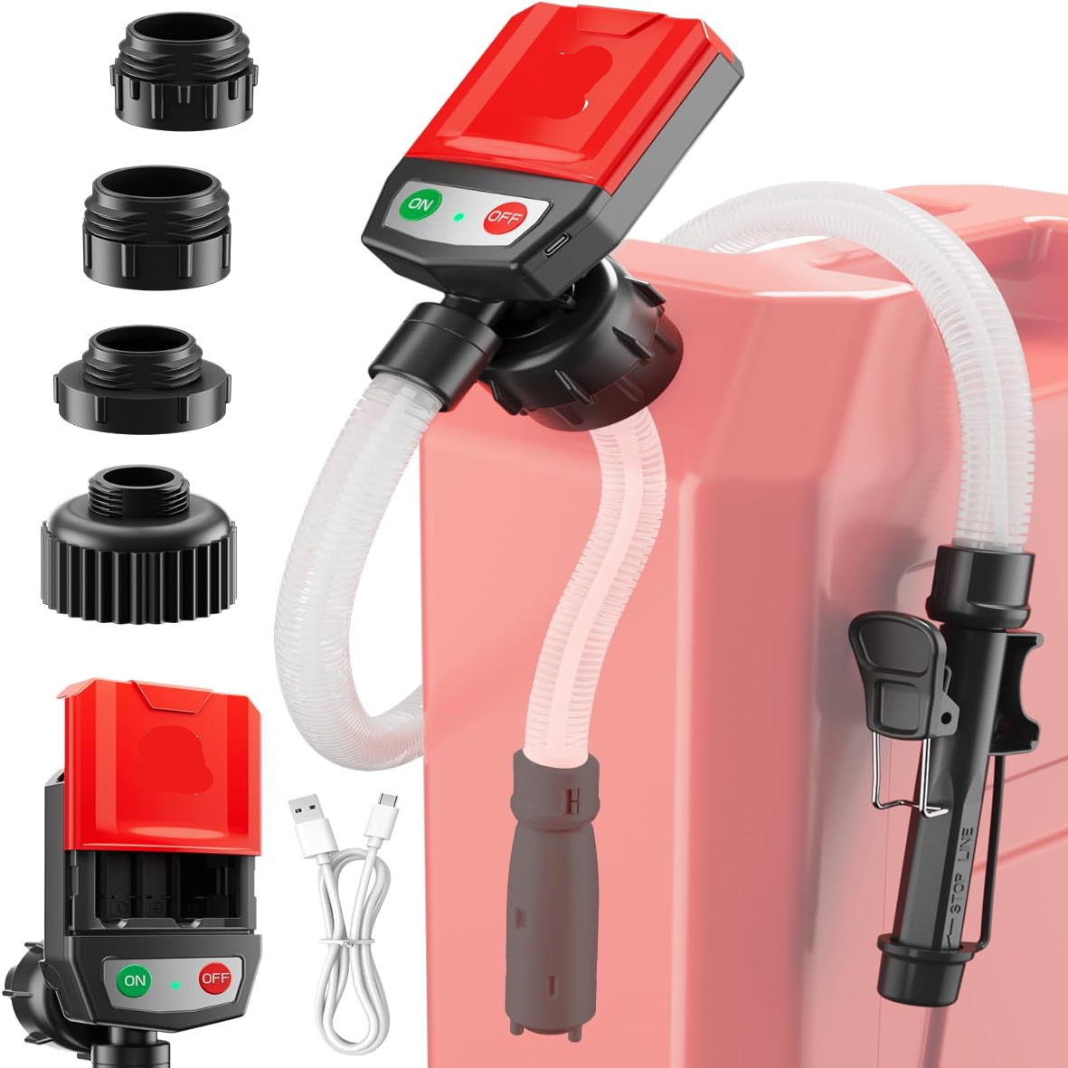 Automatic Fuel Transfer Pump with Sensor Shutoff and Multiple Tank Adapters
